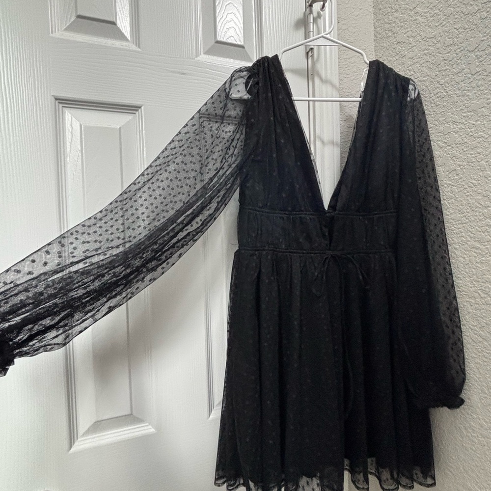 Lulu's Black Long Sleeve Dress with Sheer Detail